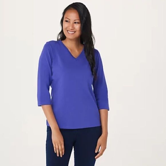 D & Co Essentials V Neck 3/4 Sleeve Tee XS - Picture 1 of 4
